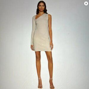 NWT Abercrombie & Fitch XS P Long-Sleeve One-Shoulder Mini Sweater Dress Cream